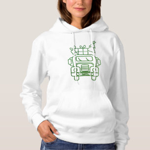 Outline Christmas truck Santa car front view Hoodie