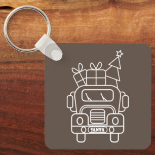 Outline Christmas truck Santa car front view Key Ring