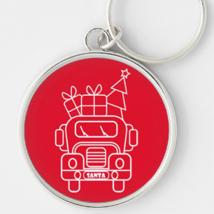 Outline Christmas truck Santa car front view Key Ring