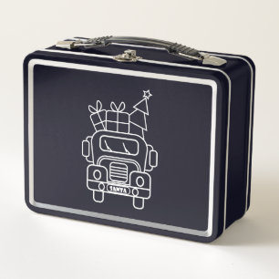 Outline Christmas truck Santa car front view Metal Lunch Box