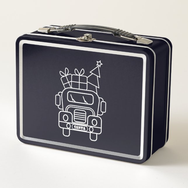 Outline Christmas truck Santa car front view Metal Lunch Box (Front)