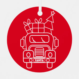 Outline Christmas truck Santa car front view Metal Tree Decoration