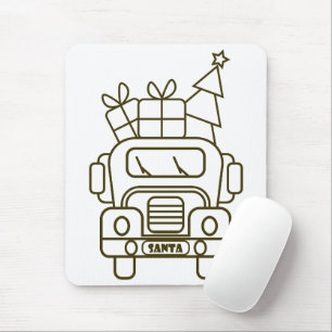 Outline Christmas truck Santa car front view Mouse Mat