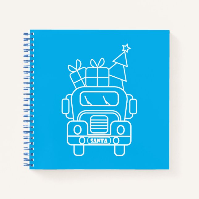 Outline Christmas truck Santa car front view Notebook (Front)