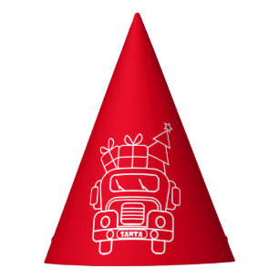 Outline Christmas truck Santa car front view Party Hat