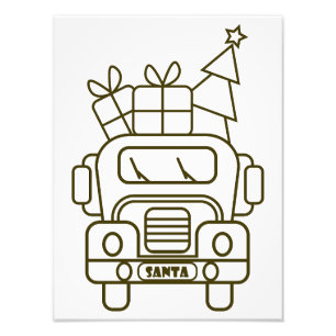 Outline Christmas truck Santa car front view Photo Print