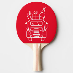 Outline Christmas truck Santa car front view Ping Pong Paddle