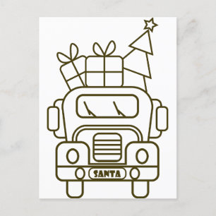 Outline Christmas truck Santa car front view Postcard