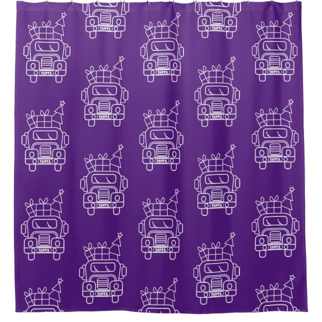 Outline Christmas truck Santa car front view Shower Curtain (Front)