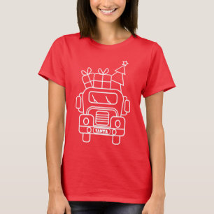 Outline Christmas truck Santa car front view T-Shirt