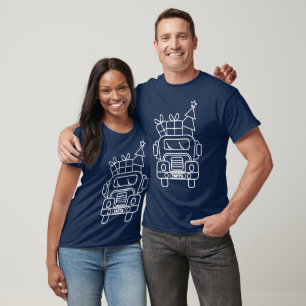 Outline Christmas truck Santa car front view T-Shirt