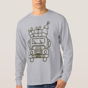 Outline Christmas truck Santa car front view T-Shirt