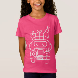 Outline Christmas truck Santa car front view T-Shirt