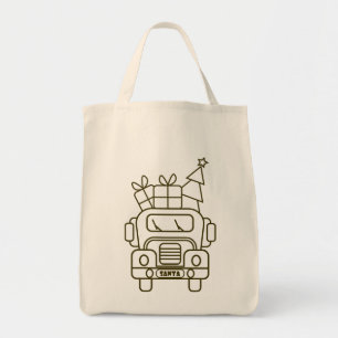 Outline Christmas truck Santa car front view Tote Bag