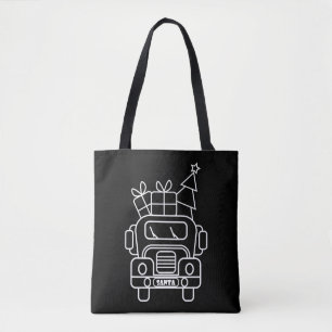 Outline Christmas truck Santa car front view Tote Bag