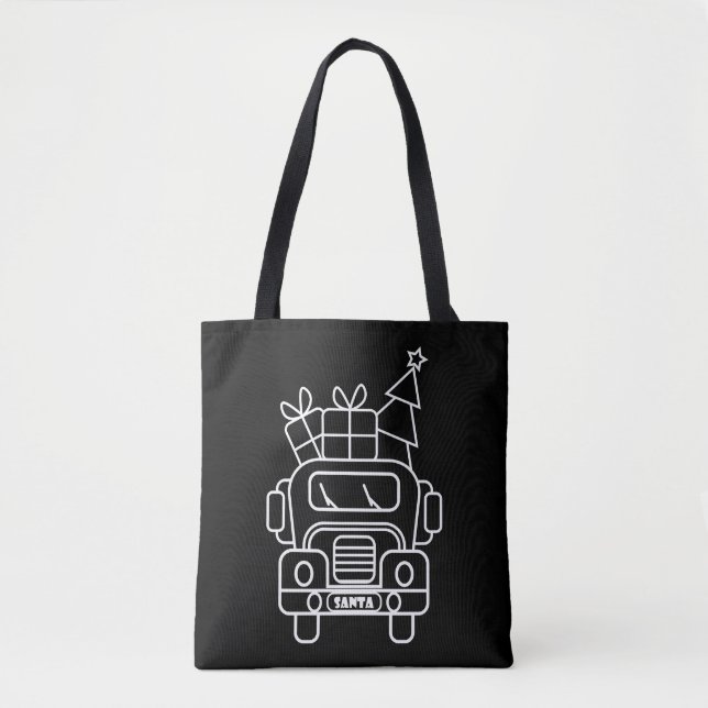Outline Christmas truck Santa car front view Tote Bag (Front)