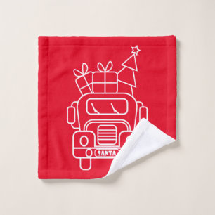Outline Christmas truck Santa car front view Wash Cloth