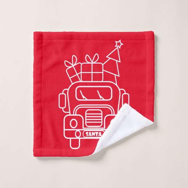 Outline Christmas truck Santa car front view Wash Cloth (Wash Cloth)