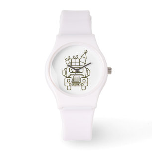 Outline Christmas truck Santa car front view Watch