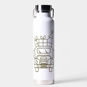 Outline Christmas truck Santa car front view Water Bottle