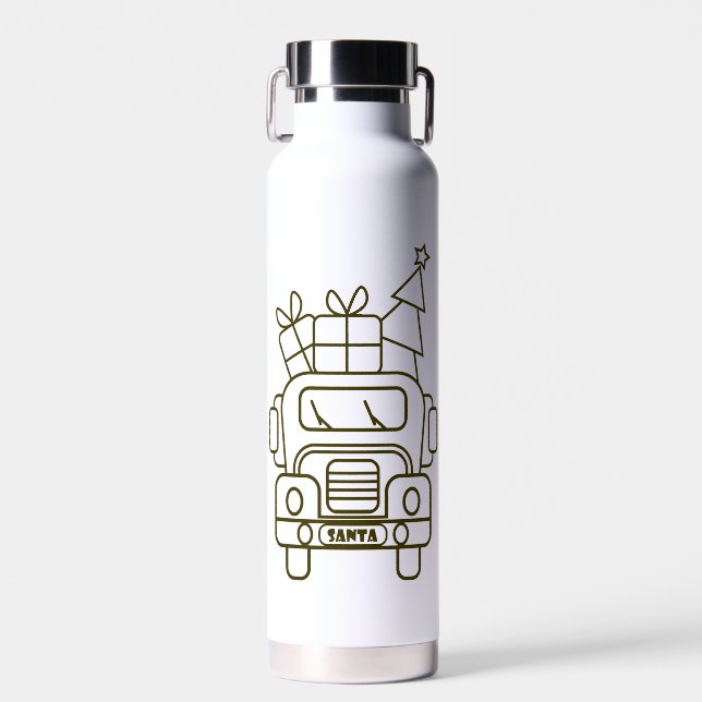 Outline Christmas truck Santa car front view Water Bottle (Front)