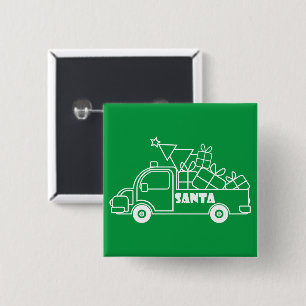 Outline Christmas truck Santa car side view 15 Cm Square Badge