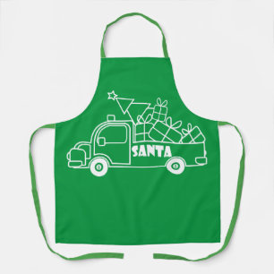 Outline Christmas truck Santa car side view Apron