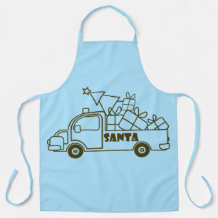 Outline Christmas truck Santa car side view Apron