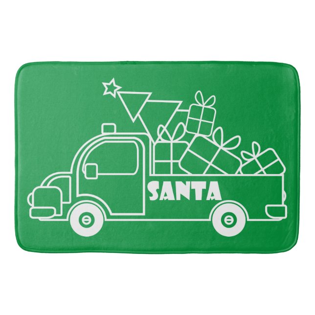 Outline Christmas truck Santa car side view Bath Mat (Front)