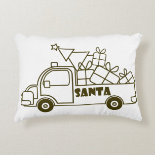 Outline Christmas truck Santa car side view Decorative Cushion