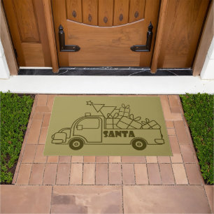 Outline Christmas truck Santa car side view Doormat