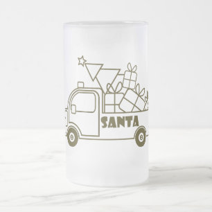 Outline Christmas truck Santa car side view Frosted Glass Beer Mug