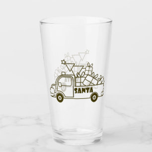 Outline Christmas truck Santa car side view Glass