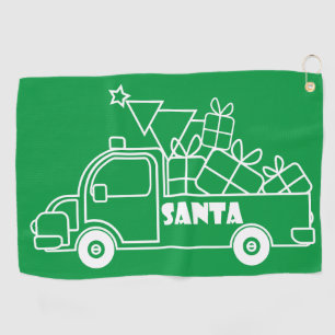 Outline Christmas truck Santa car side view Golf Towel