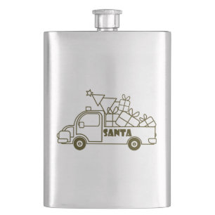 Outline Christmas truck Santa car side view Hip Flask