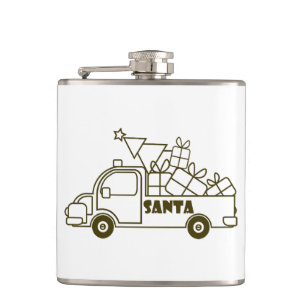 Outline Christmas truck Santa car side view Hip Flask
