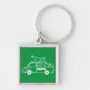 Outline Christmas truck Santa car side view Key Ring