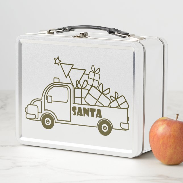 Outline Christmas truck Santa car side view Metal Lunch Box (In Situ)
