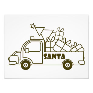 Outline Christmas truck Santa car side view Photo Print