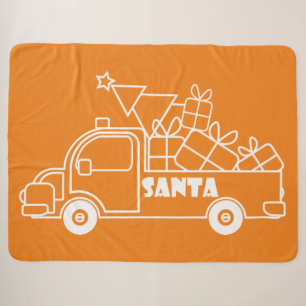 Outline Christmas truck Santa car side view Sherpa Blanket