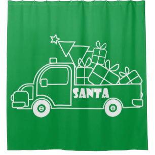 Outline Christmas truck Santa car side view Shower Curtain