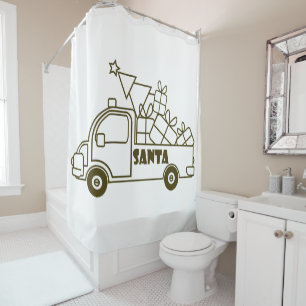 Outline Christmas truck Santa car side view Shower Curtain