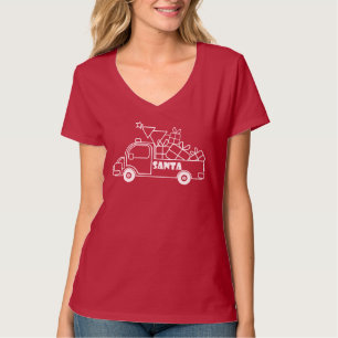 Outline Christmas truck Santa car side view T-Shirt