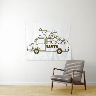 Outline Christmas truck Santa car side view Tapestry