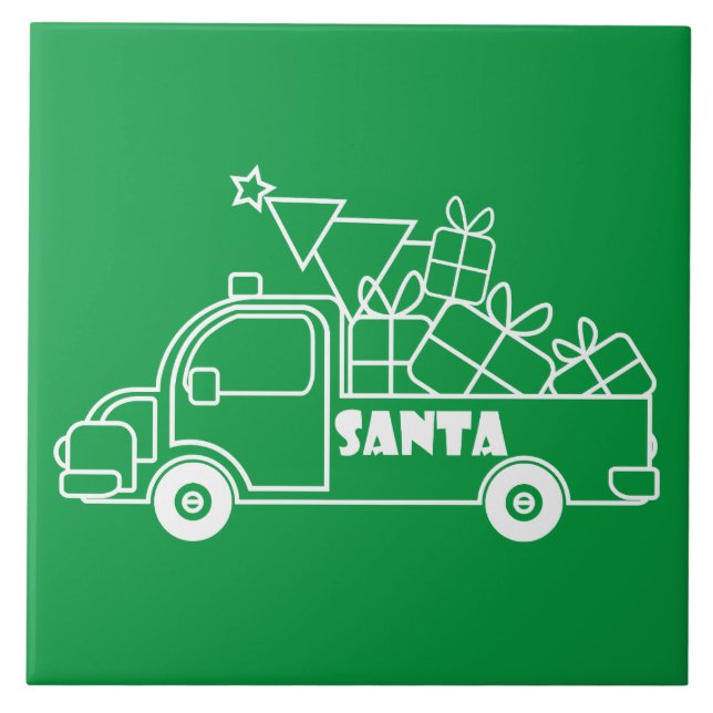 Outline Christmas truck Santa car side view Tile (Front)