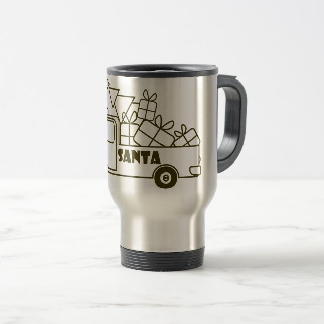 Outline Christmas truck Santa car side view Travel Mug (Front Right)