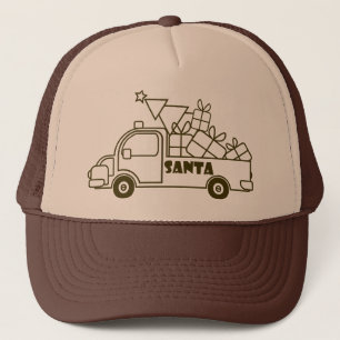 Outline Christmas truck Santa car side view Trucker Hat
