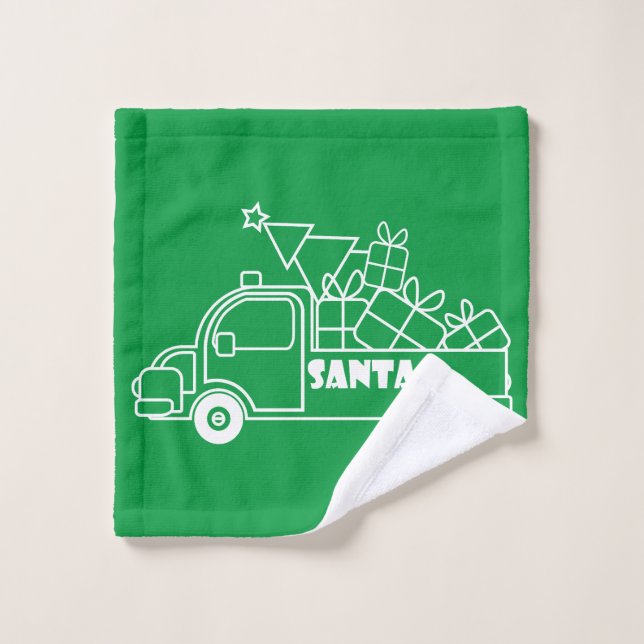 Outline Christmas truck Santa car side view Wash Cloth (Wash Cloth)