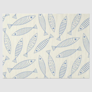 Outline Doodle Blue Sardine Fish Pattern Tissue Paper