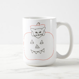 Outline Drawing Cat in a Pumpkin Halloween Mugs